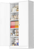 Greenvelly White Metal Storage Cabinet, 72" Steel Locking Cabinet with Doors and 4 Adjustable Shelves, Tall Tool Storage for Home Office, Metal Classroom Cabinet for Garage