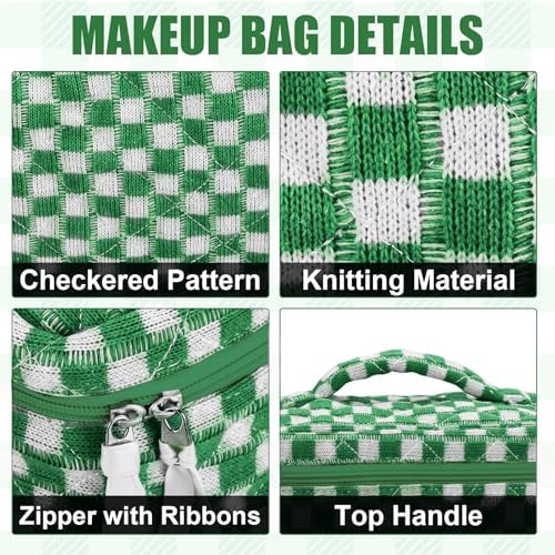 BuyCard Quilted Makeup Bag Set, CuteFloral Cotton Coquette Makeup Bag Toiletry - Image 3