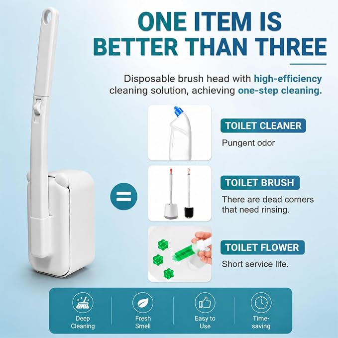 Disposable Toilet Brush with 48 Refills, Toilet Cleaning Supplies, Toilet Wand - Image 3