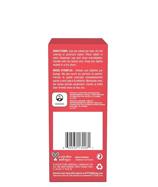 ATTITUDE Dishwasher Tablets, Water-soluble Plant- and Mineral-Based Effective Formula, Phosphate-free, Vegan and Cruelty-free, Unscented, 26 Count (Pack of 2)