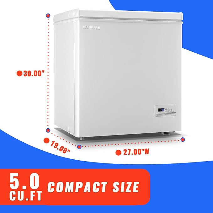 5.0 CU.FT Deep Freezer Top Open Door Compact Freezer Chest Freezer with Removable Storage Basket for Home Kitchen Garage White