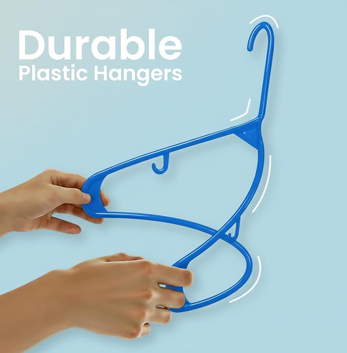 Utopia Home Plastic Hangers 50 Pack – Built-in Strap Hooks Blue | Space saving - Image 6