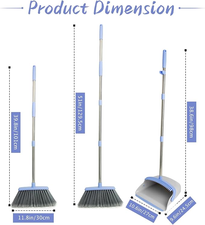 Broom and Dustpan Combo Set, Long Handle and Standing Dust Pan - Image 2