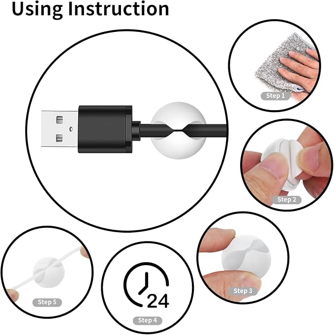 12PCS White Adhesive Cable Clips Cord Organizer - Image 7