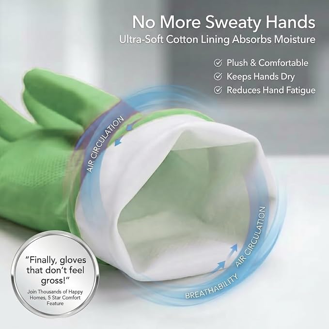ForPro Natural Rubber Gloves, 6 Pairs Reusable Multi-Purpose Household Cleaning - Image 3