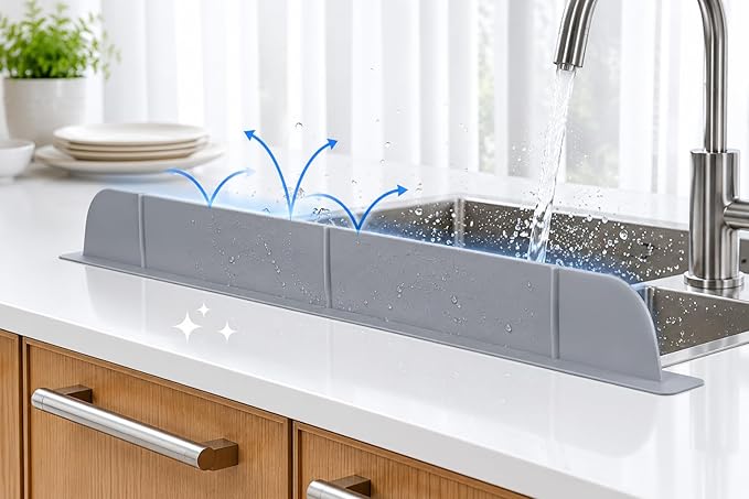 30 inch Premium Kitchen Sink Silicone Water Splash Guard SIZE UPGRADE 30" and by EatPlayLove
