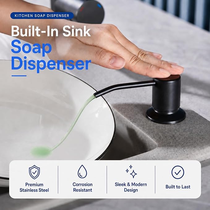 Soap Dispenser for Kitchen Sink, Built in Soap Dispenser Matte Black | - Image 5