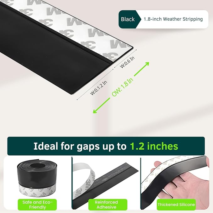 Weather Stripping Door Seal, 1.8in Black Under Door Draft Stopper | Silicone - Image 3
