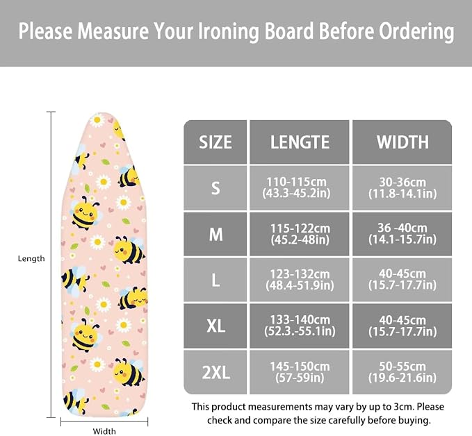 Bee Daisy Print Ironing Board Cover 15x49 Ironing Board Cover, Resist Scorching - Image 6