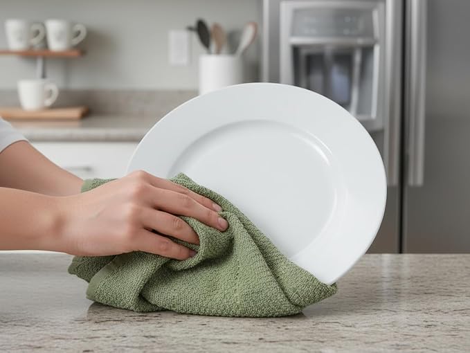 Dark Sage Green Kitchen Hand Dish Towels, 100% Cotton - Image 2