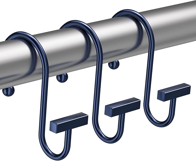 Navy Blue Shower Curtain Hooks, Bathway Shower Curtain Rings Rust Proof by Bathway