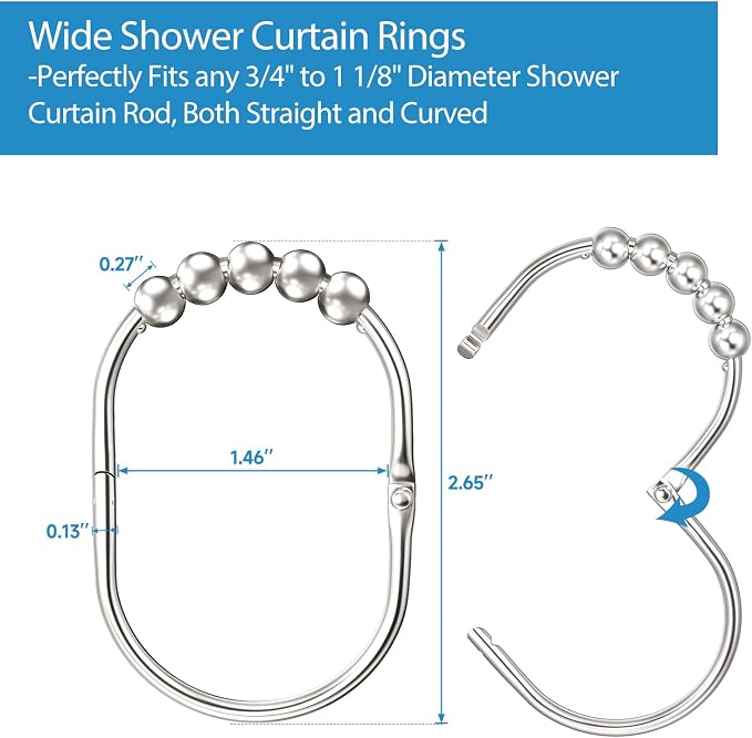 MENGJINGO 12PCS Wide Shower Curtain Hooks Rings, Rust Proof Stainless Steel | - Image 4