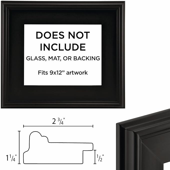 Creative Mark Plein Air Style Frame, Black, 9x12-2.75" Wide Moulding with 1/2" Rabbet Depth, Open Back W/O Glazing, Museum Quality, For Art Panels, Stretched Canvas, Pictures & More