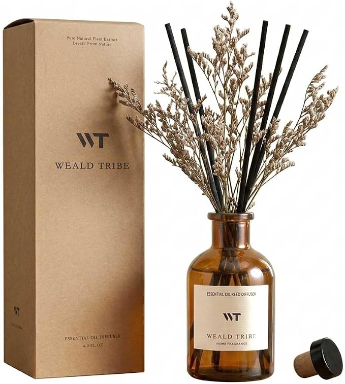 Flower Reed Diffuser Set Vanilla Cinnamon Scent by WEALD+TRIBE
