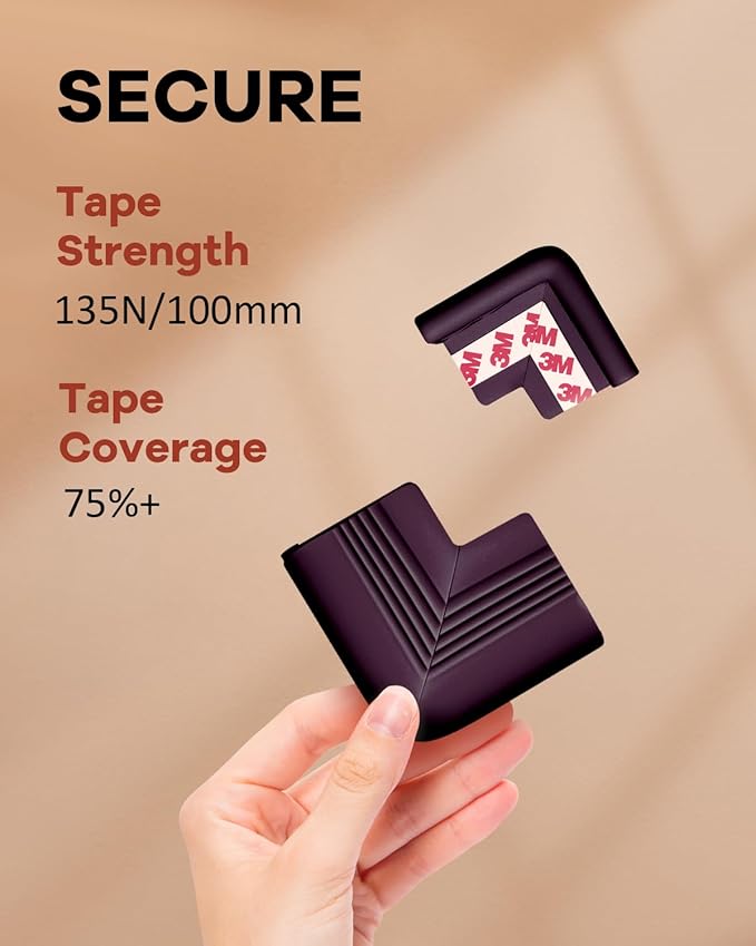 Baby Proofing Corner Guards 16 Pack Brown, Extra Thick Foam Edge Protectors for Table and Furniture, Pre-Taped Adhesive Bumpers, Heavy-Duty Safety for Kids and Toddlers