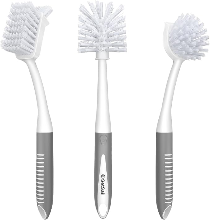 SetSail 3 Pack Dish Brush Set, Long Handle Kitchen Scrub Brush, Non-Slip Rubber by SetSail