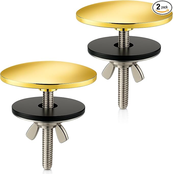2 Pcs Solid Brass Kitchen Sink Hole Cover, 2 Inch Faucet Hole Cover, Polished Gold Finish Tap Hole Plate Stopper Cover, Countertop Hole Cover for Kitchen and Bathroom Sinks (Polished Gold)