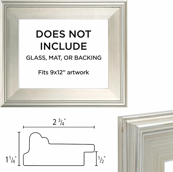 Creative Mark Plein Air Style Frame, Hand Leafed Silver, 9x12-2.75" Wide Moulding with 1/2" Rabbet Depth, Open Back W/O Glazing, Museum Quality, For Art Panels, Stretched Canvas, Pictures & More