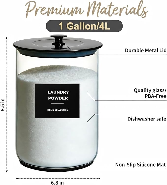 1 Gallon Glass Laundry Detergent Dispenser-Laundry Room Organization-Black - Image 2