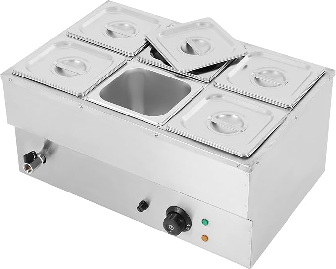 DYNAMI 110V 1500W Commercial Buffet Food Warmer,Large Capacity 6 Pan(6 * 2.3QT) Stainless Steel Electric Countertop Steam Table with Intelligent Thermostat Design,for Parties Buffet Catering