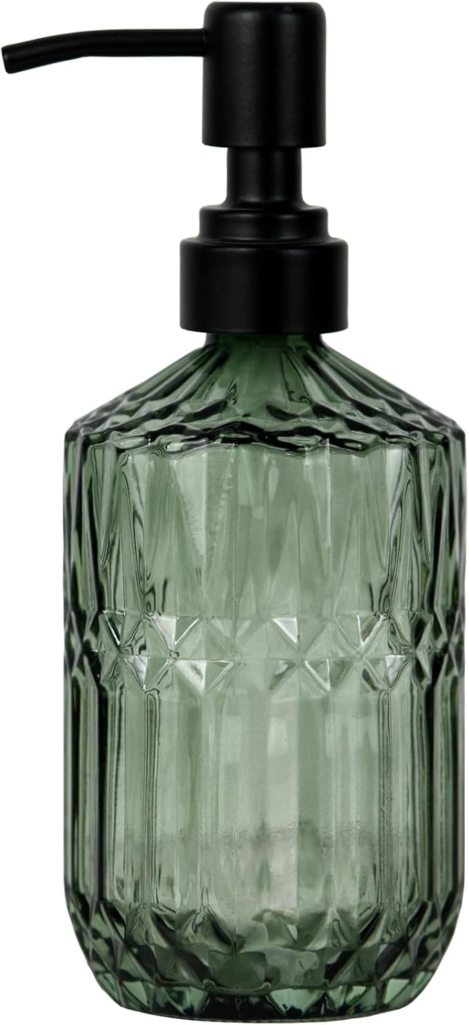 18oz Green Glass Soap Dispenser, Refillable Kitchen, Bathroom Thick Glass Soap by Hzxcuim