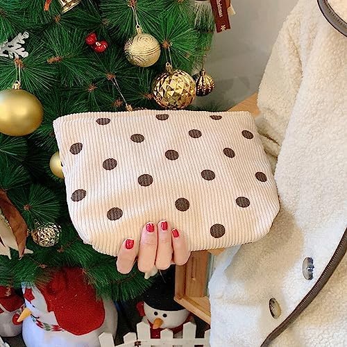 Corduroy Makeup Bags for Women, Polka Dot Cosmetic Bag for Purse - Image 2