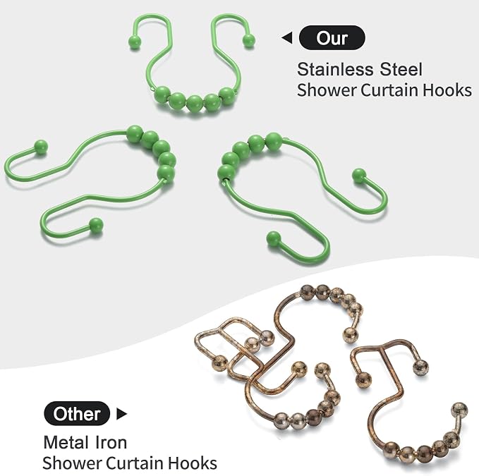 Shower Curtain Hooks, Stainless Steel Shower Curtain Hangers, Double Hook - Image 2