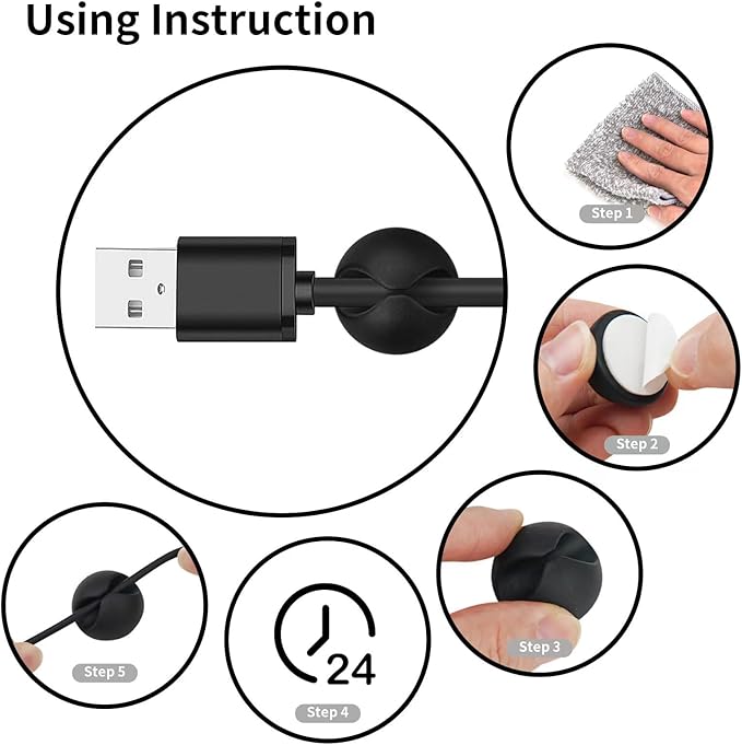 12PCS Black Adhesive Cable Clips Cord Organizer - Image 7