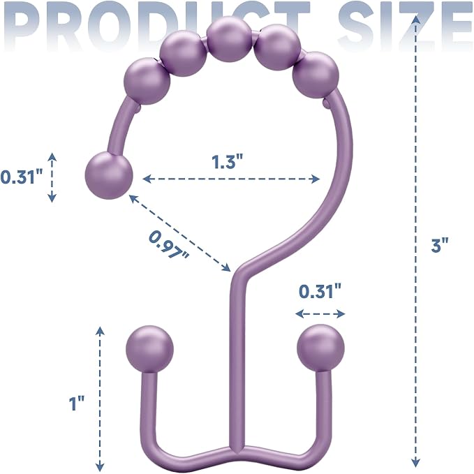 Titanker Shower Curtain Hooks Rings, Rust-Resistant Metal Double Glide Shower - Image 6