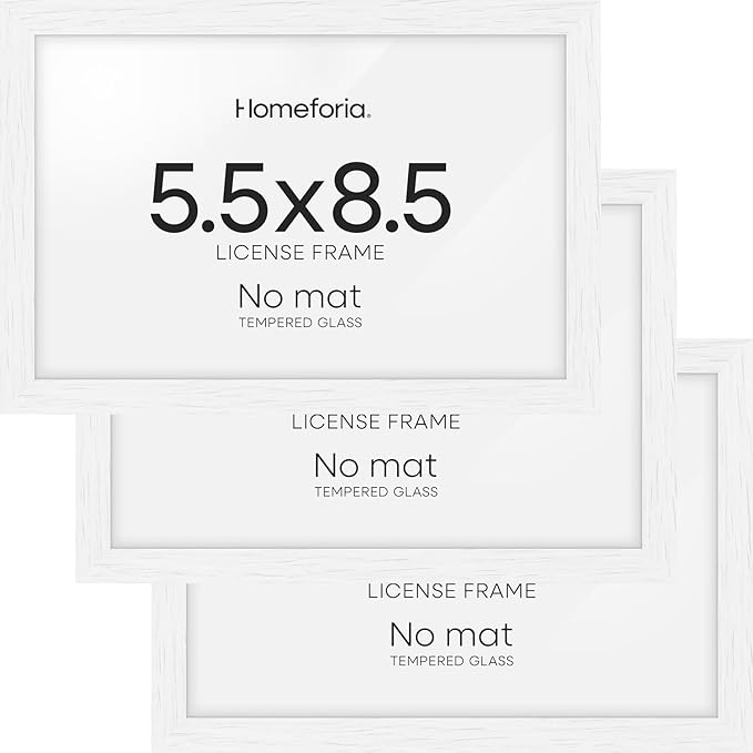 Homeforia 5.5x8.5 Business License Frame White, High End Oak 5.5 x 8.5 Wood Certificate Frames, 5.5by8.5 Document Frames for Wall or Tabletop, Wooden Picture Frames, Tempered Glass, Wall Kit, Set of 3