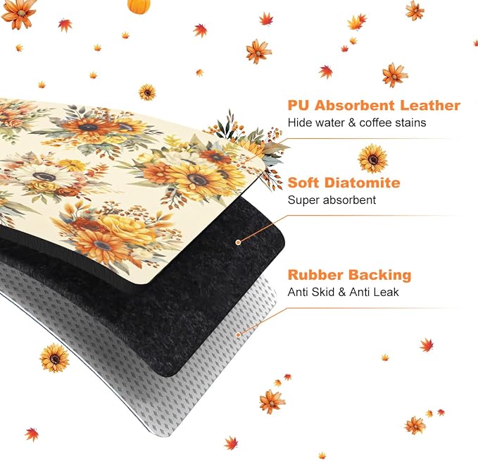 LOKHOM 12"x20" Fall Dish Drying Mat，Autumn Harvest Pumpkin Sunflower | - Image 7