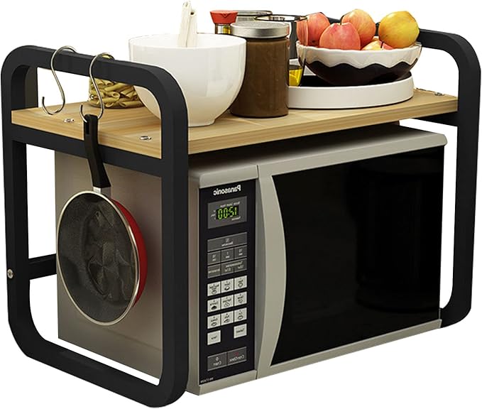 Microwave Storage Rack Microwave Oven Rack Kitchen Storage Shelf Kitchen Organiser Shelf Island Shelf for Oven Toaster Stand White, Black
