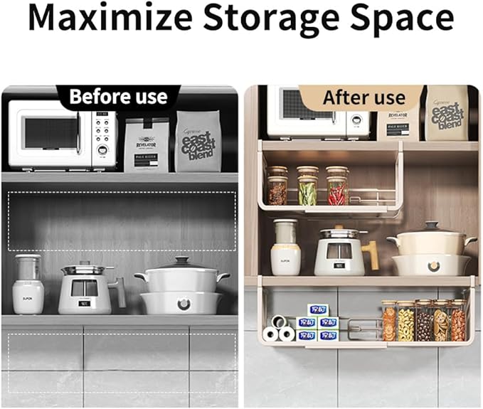 Expandable Under Shelf Basket Organizer, Under Shelf Storage, Hanging Baskets Under Cabinet for Pantry Kitchen Cupboard Desk Counter Bookshelf Space Saver Heavy Duty Slide-in (Black, 1 Pack)