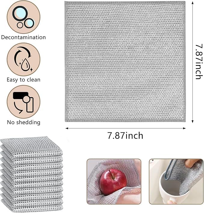 Wire Dishwashing Rag for Wet and Dry, 10 Pack Non-Scratch Wire Dishcloth - Image 2