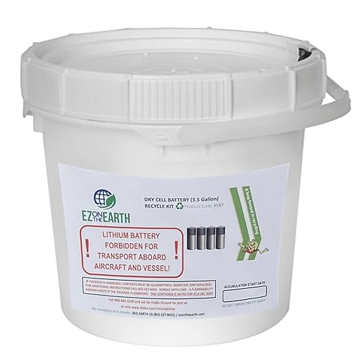Dry Cell Battery Recycling Container – 3.5 Gallon, Battery Disposal Bin with Lid That Holds up to 41.8 lbs Batteries - Recycling Pail with Cardboard Box