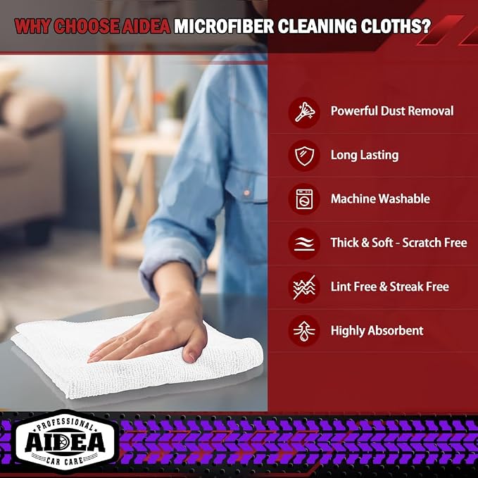 AIDEA Microfiber Cleaning Cloth White, Shop Towels 12×12" | Microfiber Towels - Image 3