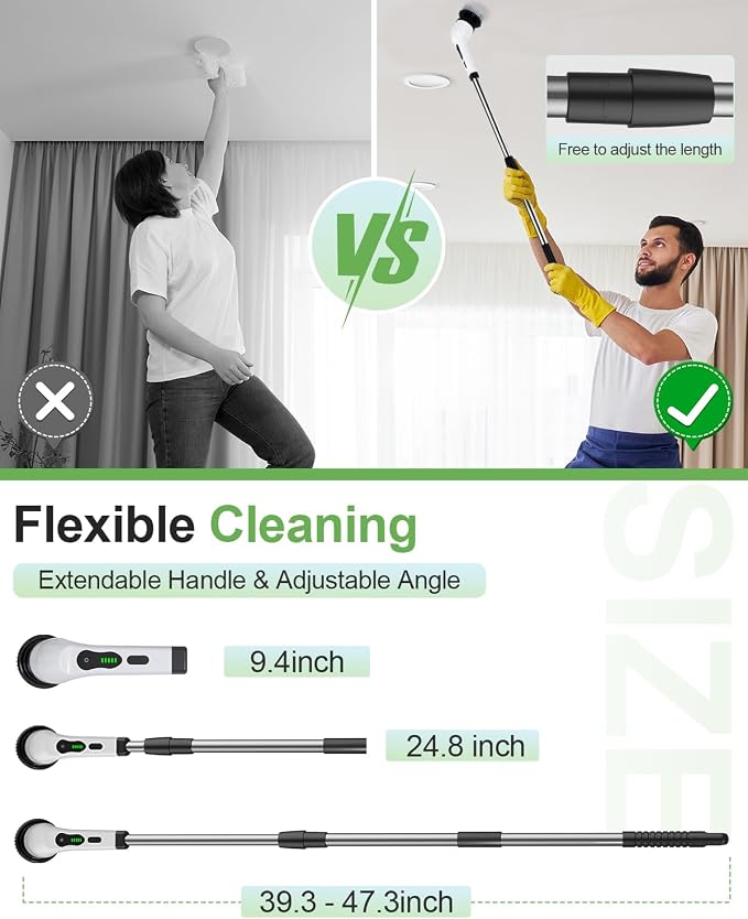 Cordless Electric Spin Scrubber, 9 Brush Heads, 2-Speed Motor | Floor cleaning - Image 7