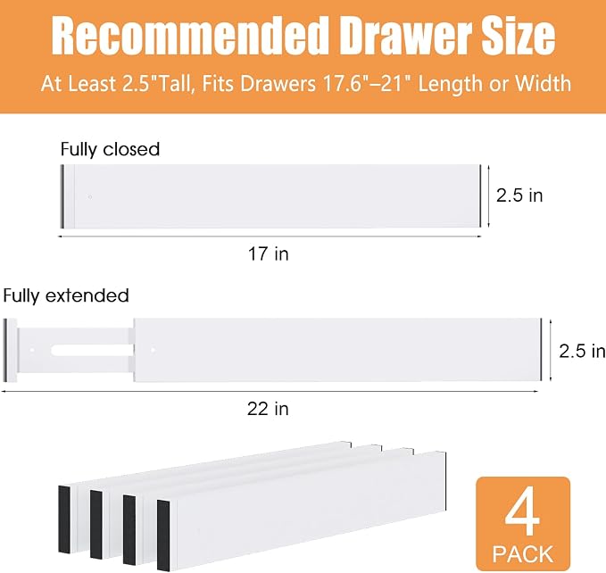 Bamboo Drawer Dividers, Adjustable Drawer Organizers, Fits 17.6–21" Drawers | - Image 3