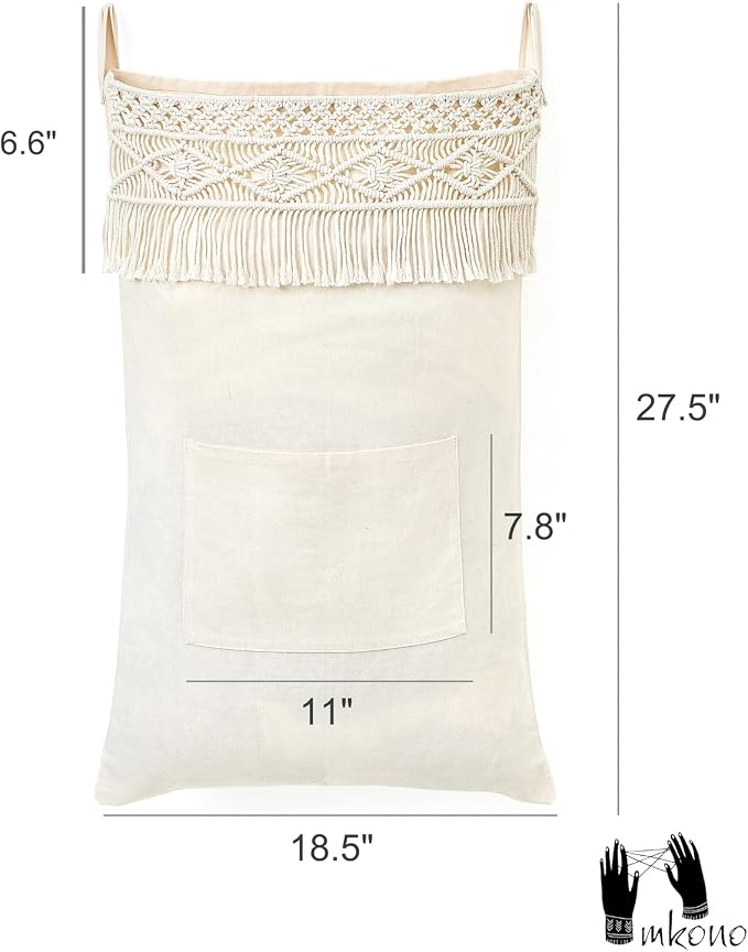 Mkono Macrame Over The Door Laundry Hamper, Hanging Laundry Bag - Image 5