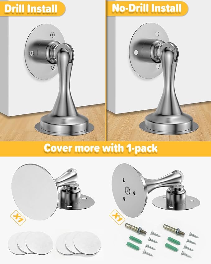 Door Stops for Bottom of Door Magnetic Door Catch Wall Mount 1 Pack Silver | - Image 4