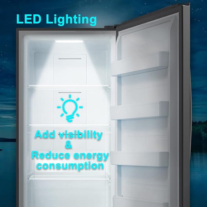 SMETA Upright Freezer 18 Cu ft Convertible Freezers Refrigerator, Garage Ready Stand Up Frost-Free Freeerless Fridge with Tempered Glass Shelves SS