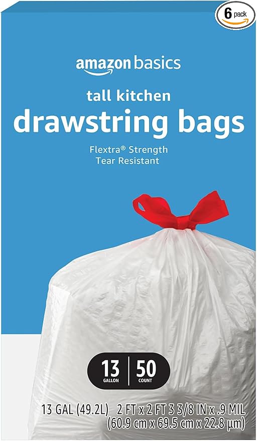 Amazon Basics Flextra Tall Kitchen Drawstring Trash Bags, 13 Gallon, by AmazonBasics