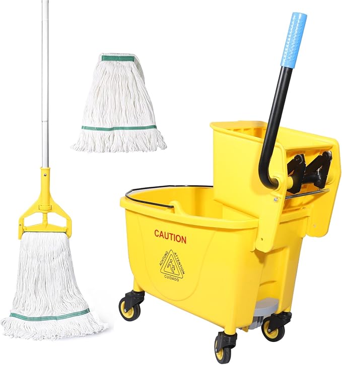 Side Press Wringer Combo Commercial Floor Cleaning Mop Bucket on Wheels by OFOCHANGEYOURLIFE
