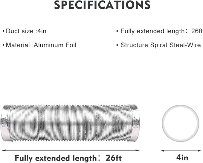 4-Inch Dryer Vent Hose 26FT, Flexible Aluminum Duct with 2 Clamps, Heavy-Duty Four Layer Protection for HVAC Ventilation and Exhaust