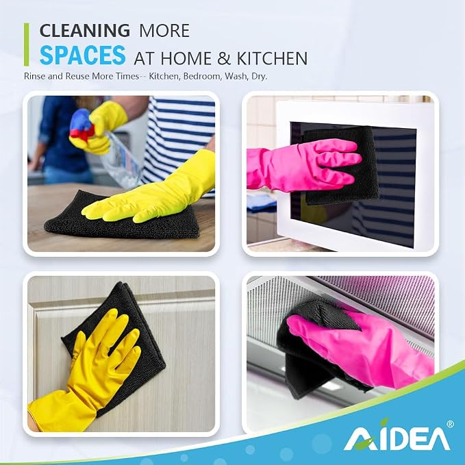 AIDEA Black Microfiber Cleaning Cloth-50PK, Cleaning Rags 12"x12" Absorbent | - Image 7