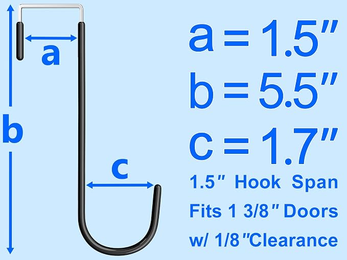 Single Over Door Steel Hooks 4 Pack Fit 1-3/8" Door 5.5" Black | Plastic Coated - Image 2