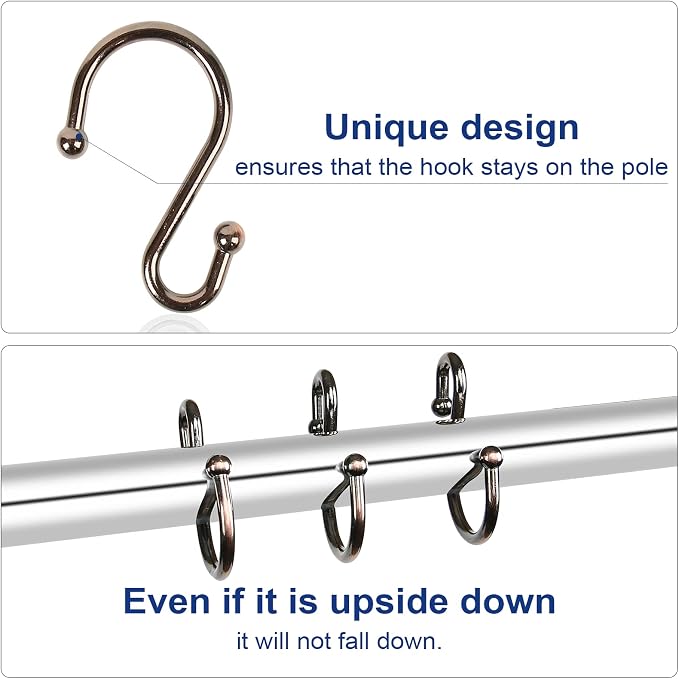 Metal Shower Curtain Hooks, Rust Proof Shower Curtain Hooks Rings, Durable S - Image 3