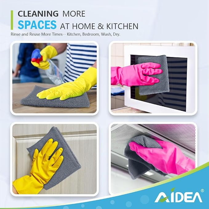 AIDEA Gray Microfiber Cleaning Cloth-24PK, Cleaning Rags 12"x 16" Absorbent | - Image 7