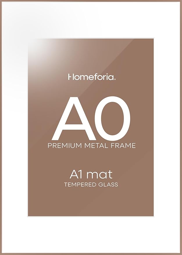 Homeforia A0 Poster Frame Mocha, High End Metal 33.1 x 46.8 inches Large Picture Frames with Mat 23.4 x 33.1 for Photo, A0 Size Frames Matted to A1 Print, 33.1x46.8 Thin Frame, Tempered Glass, Set of 1