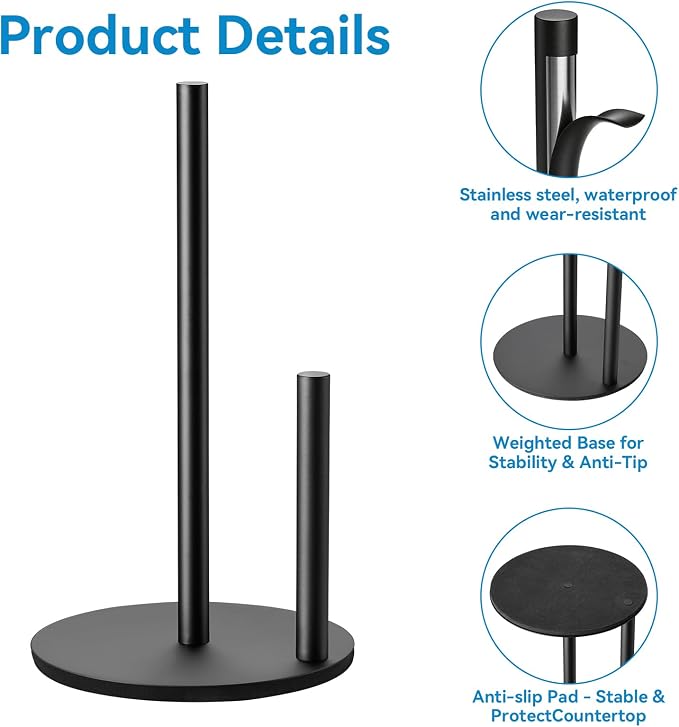 Paper Towel Holder Countertop, Weighted Base Stainless Steel - Image 2